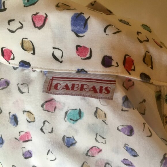 VTG 80s Cabrais White Button Down Blouse Short Sleeve Colorful Abstract S / M - Picture 7 of 7